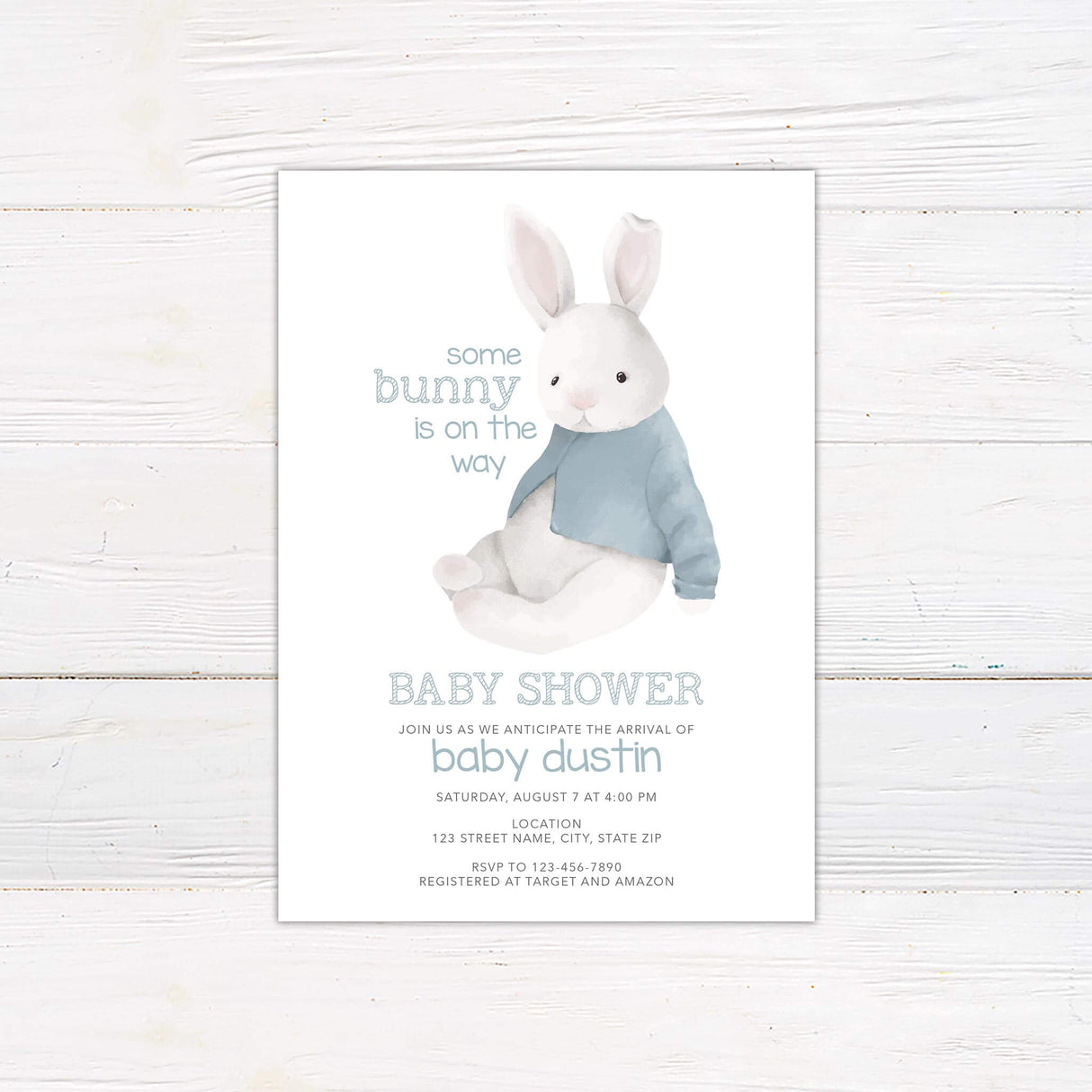 Invitación suave para baby shower de conejo