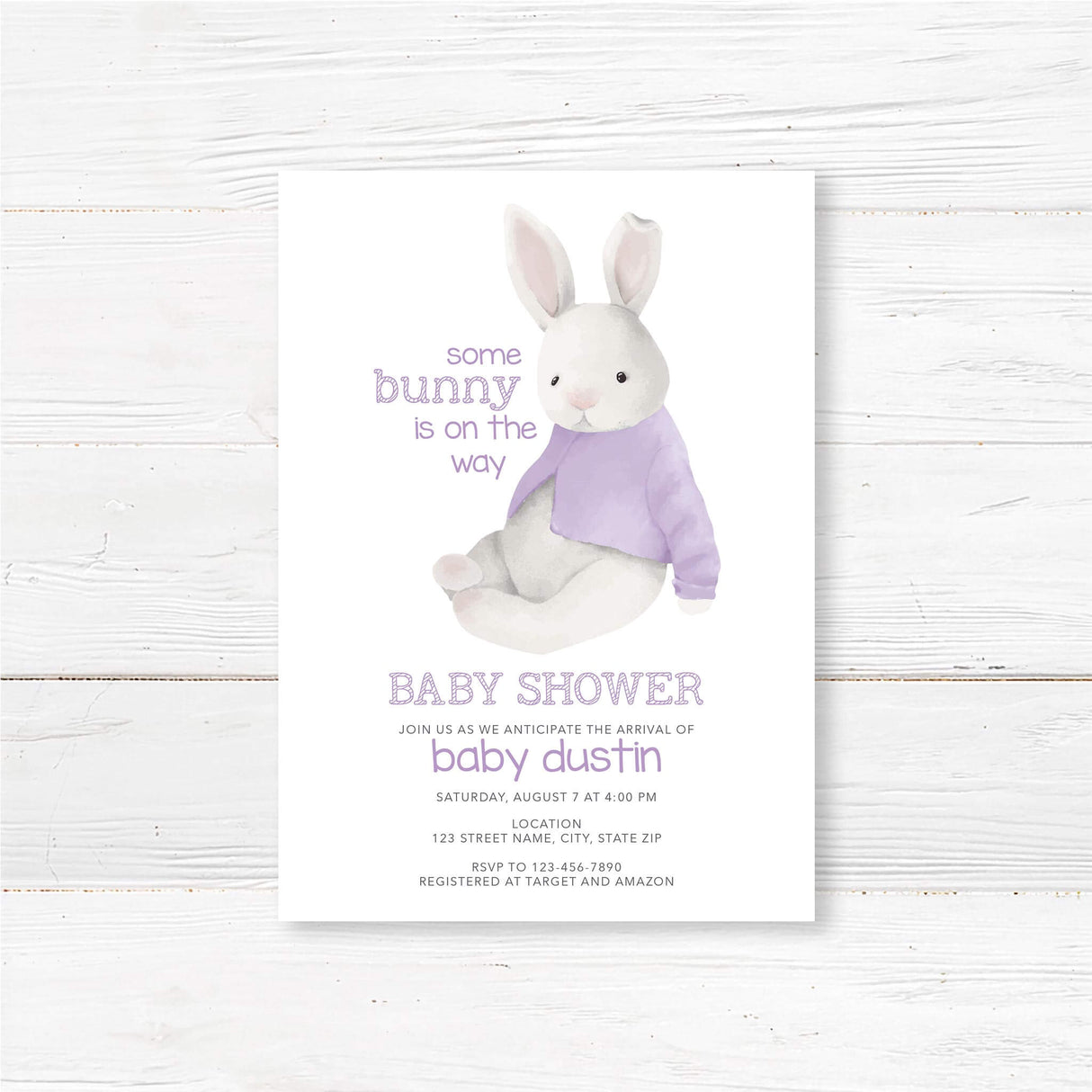 Invitación suave para baby shower de conejo