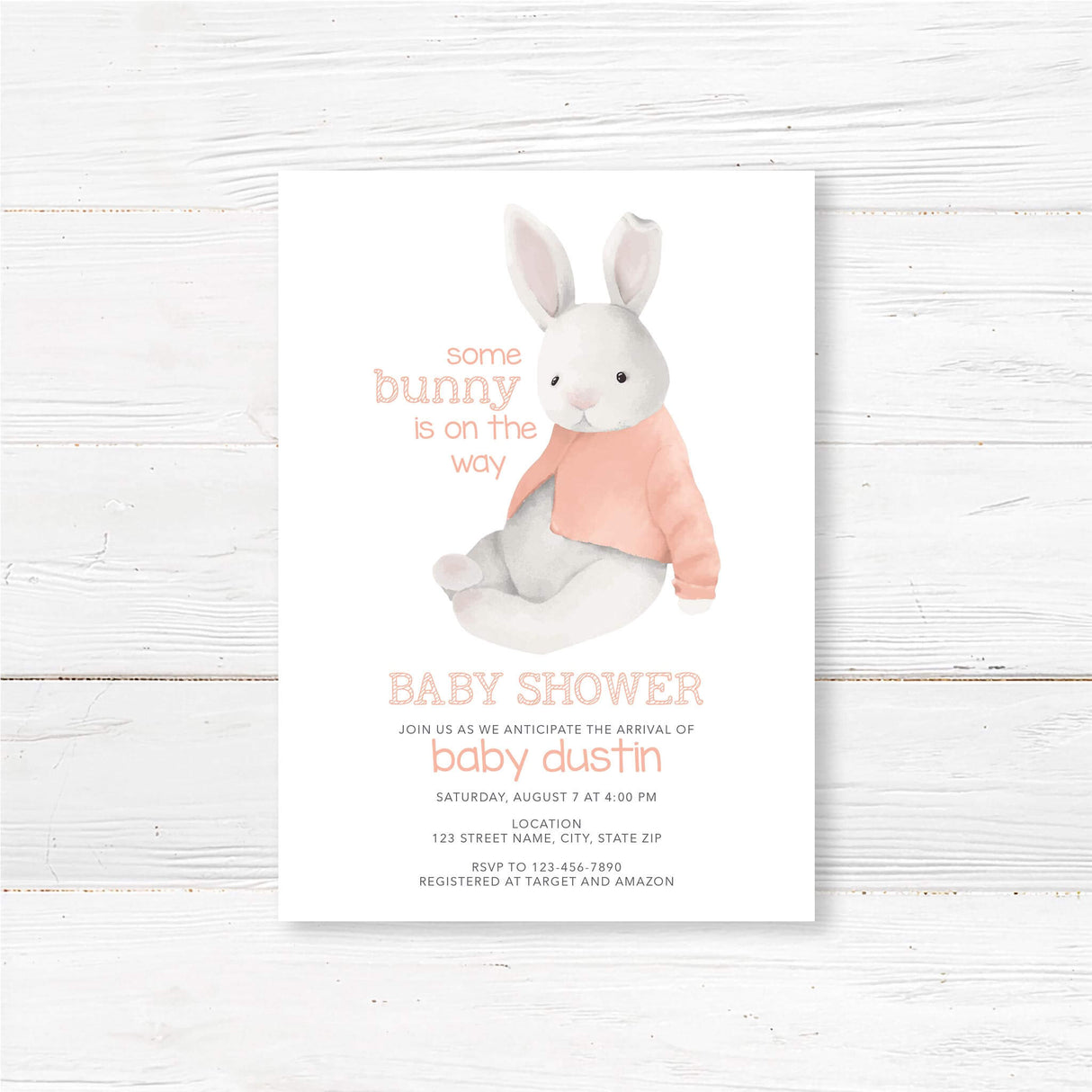 Invitación suave para baby shower de conejo