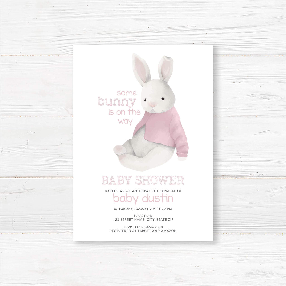 Invitación suave para baby shower de conejo