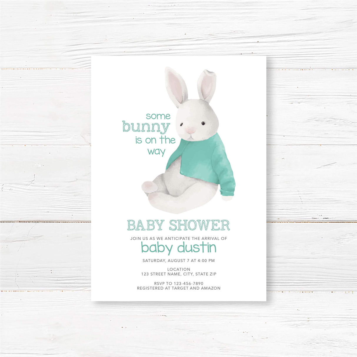 Invitación suave para baby shower de conejo