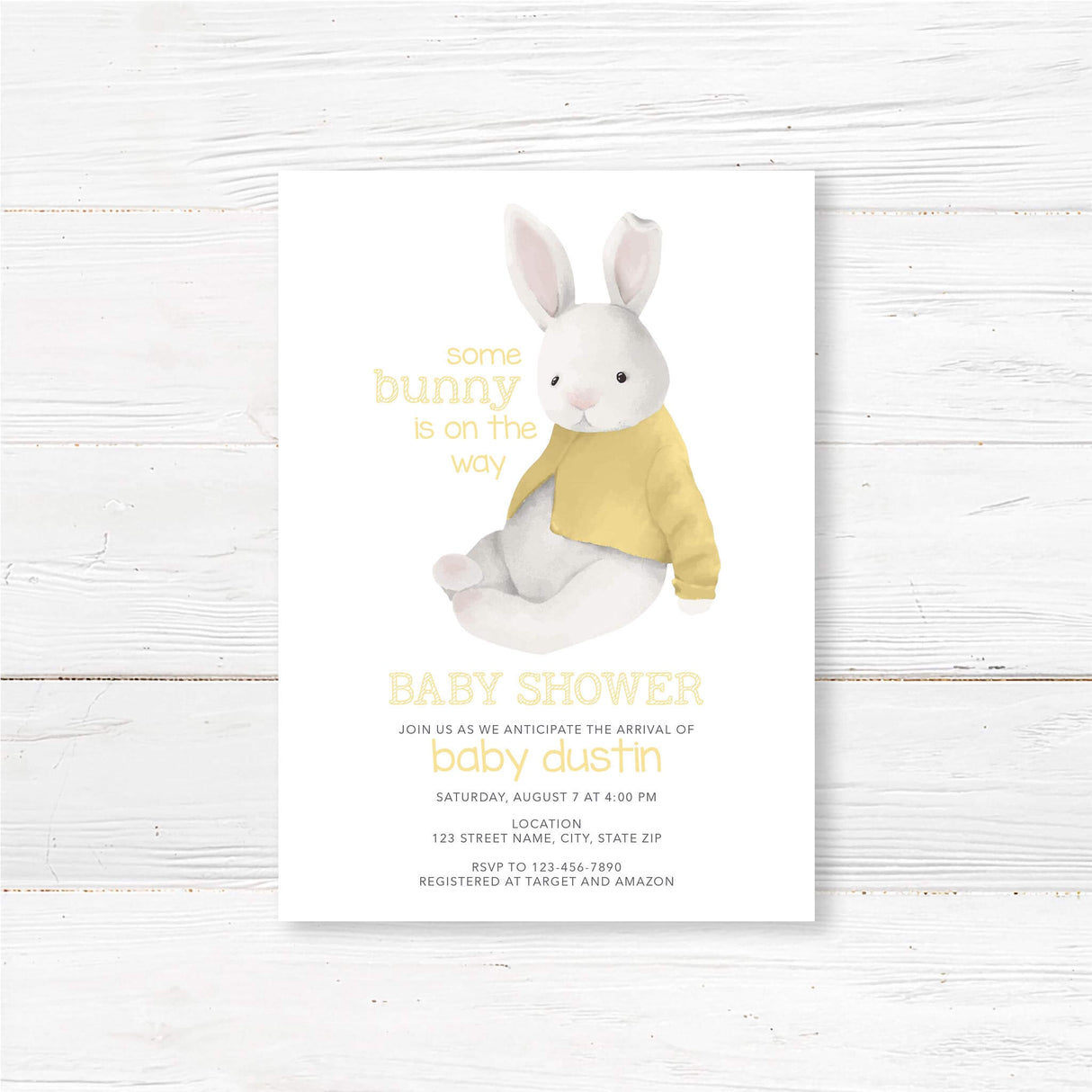 Invitación suave para baby shower de conejo