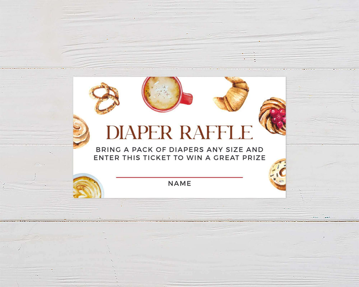 Diaper raffle ticket with coffee and pastries design for baby shower event
