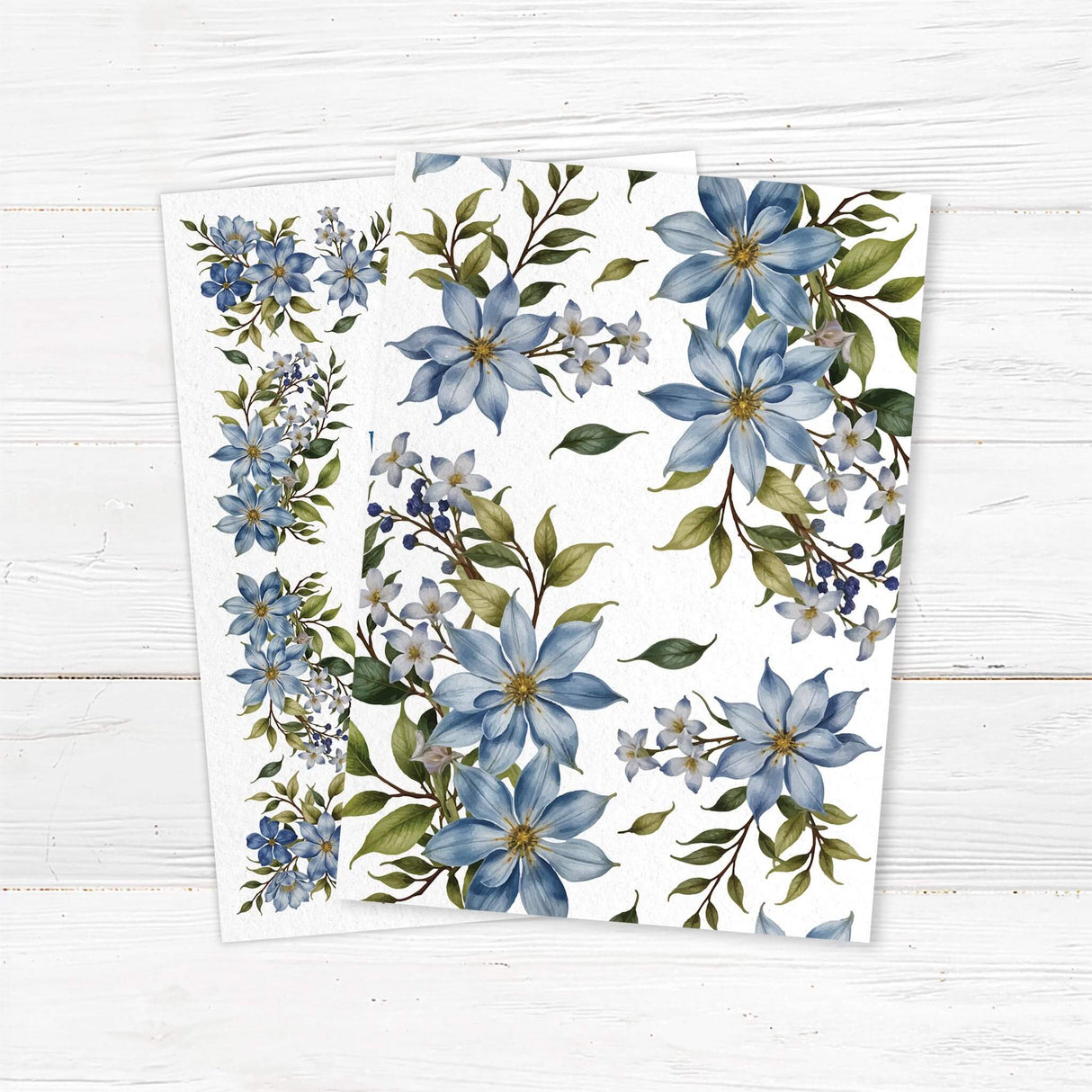 Elegant blue floral wedding invitation featuring navy and dusty blue watercolor flowers with greenery. Printed on luxury textured cardstock, perfect for garden, classic, and romantic weddings. Customizable with names, wedding date, and venue details. back