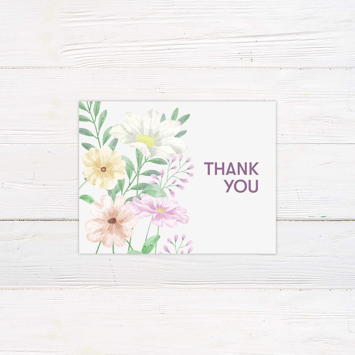 Thank you card with Spring Bouquet's floral design and romantic calligraphy.