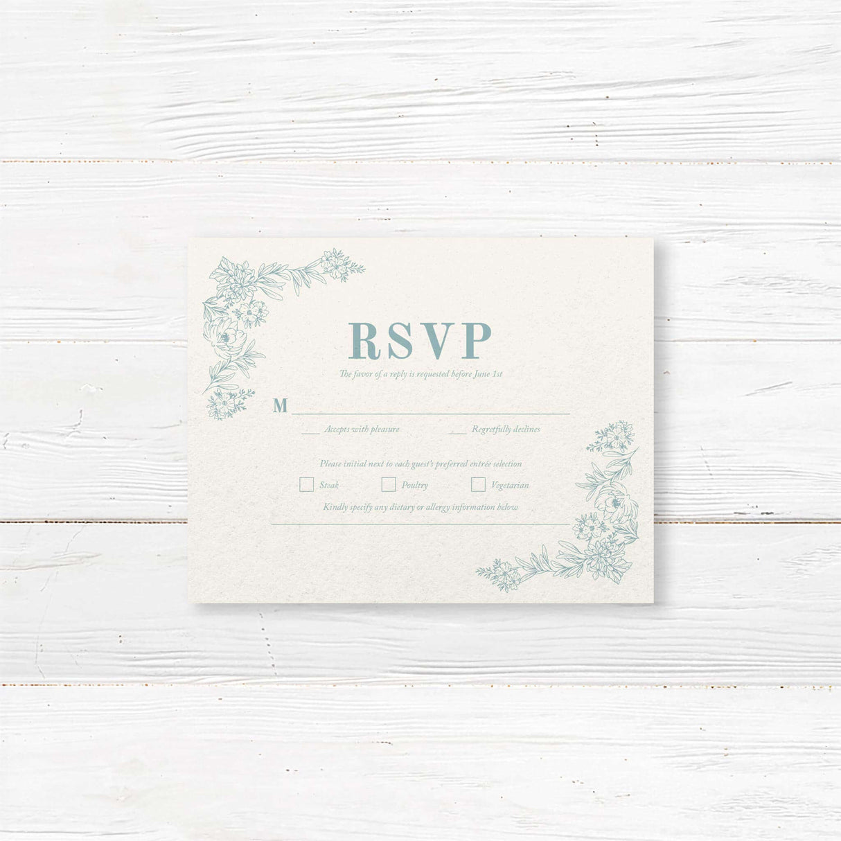Beautiful RSVP card with a matching floral line art design. A clean and refined layout makes it easy for guests to respond while complementing a minimalist and timeless wedding theme.