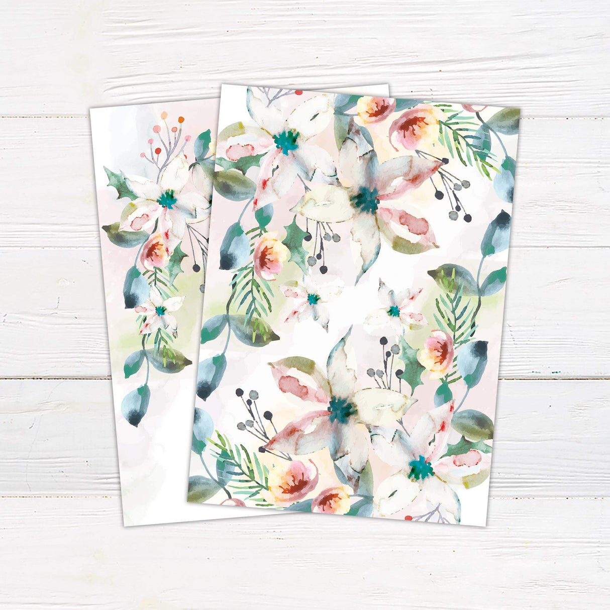 Spring wedding invitation featuring a soft watercolor floral spray of lilies, berries, and greenery in pastel tones with elegant typography.- back side