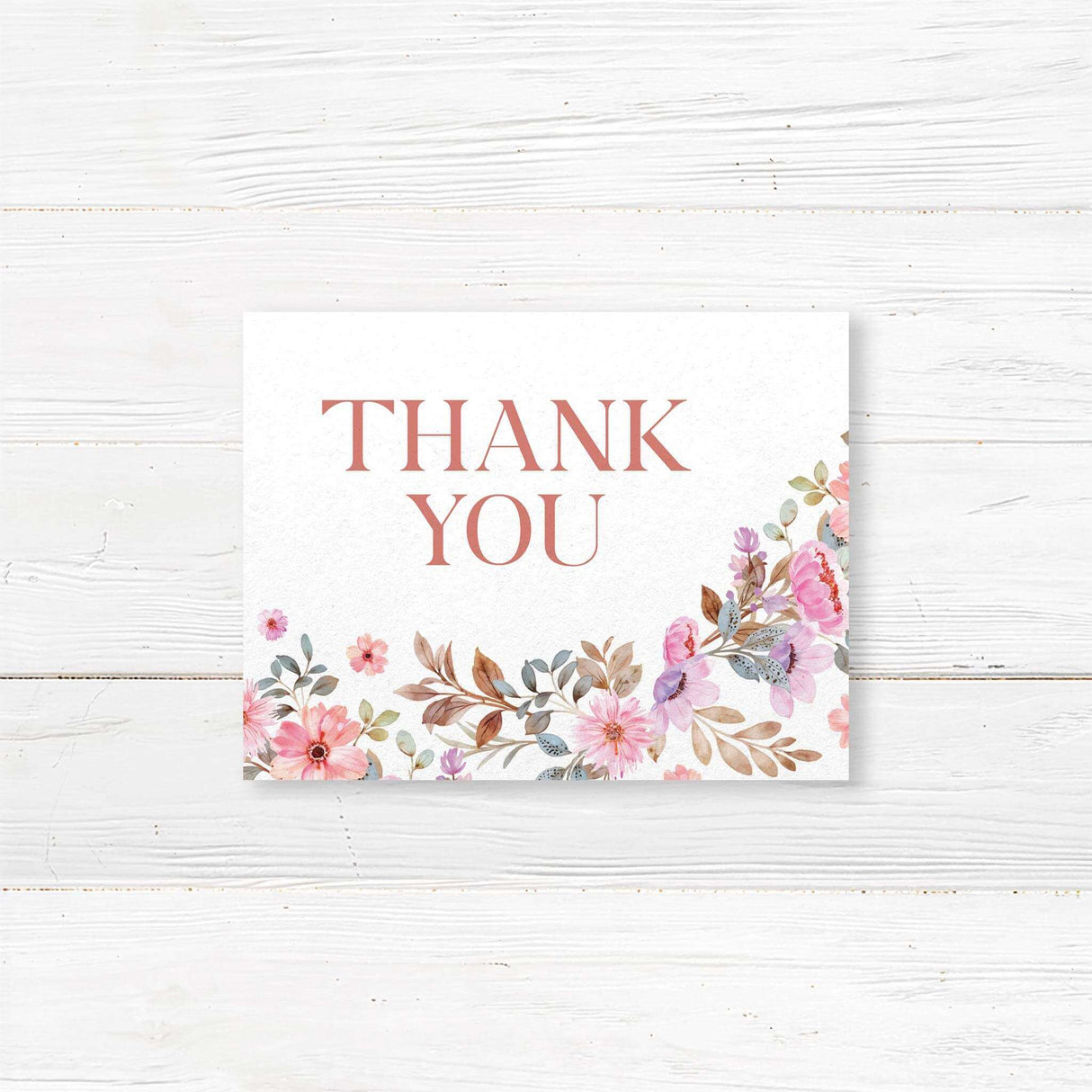 Beautiful wedding thank you card with delicate watercolor florals and soft greenery. Printed on luxury textured cardstock, this bohemian floral thank you note is perfect for expressing gratitude after your wedding. Fully customizable with personalized thank-you messages for a thoughtful and heartfelt touch.