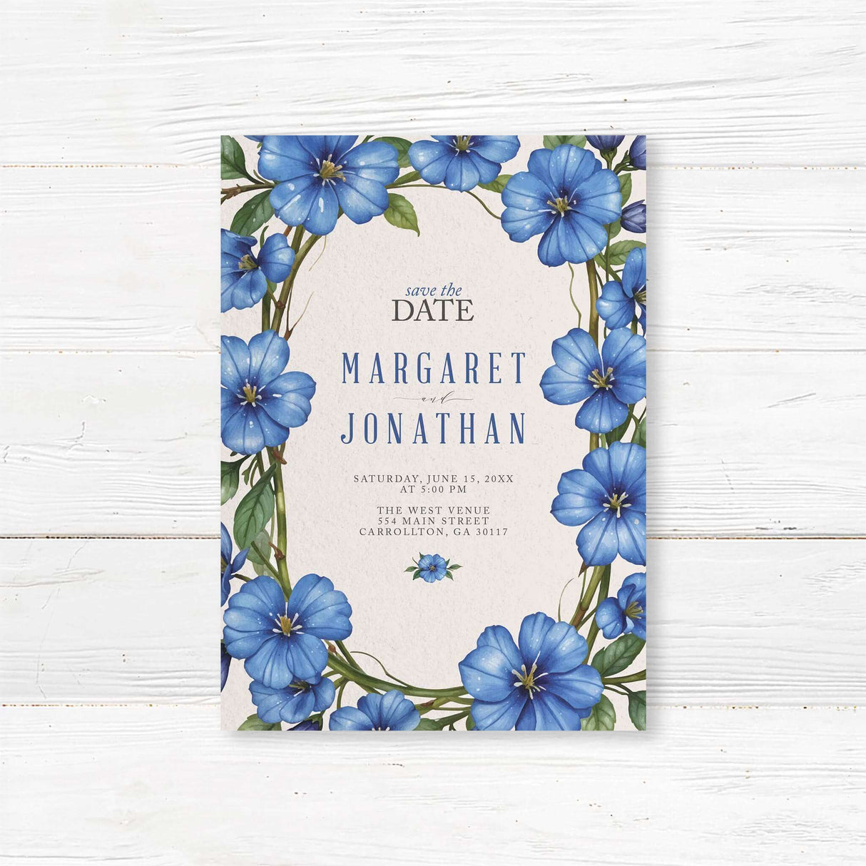 Stunning Save the Date card with beautiful floral illustrations and calligraphy, printed on premium paper for a lasting impression. Ideal for destination weddings, vineyard celebrations, and botanical-themed receptions, this print-only Save the Date is available in various sizes with optional matching envelopes. Personalize with names, wedding date, and a heartfelt message.