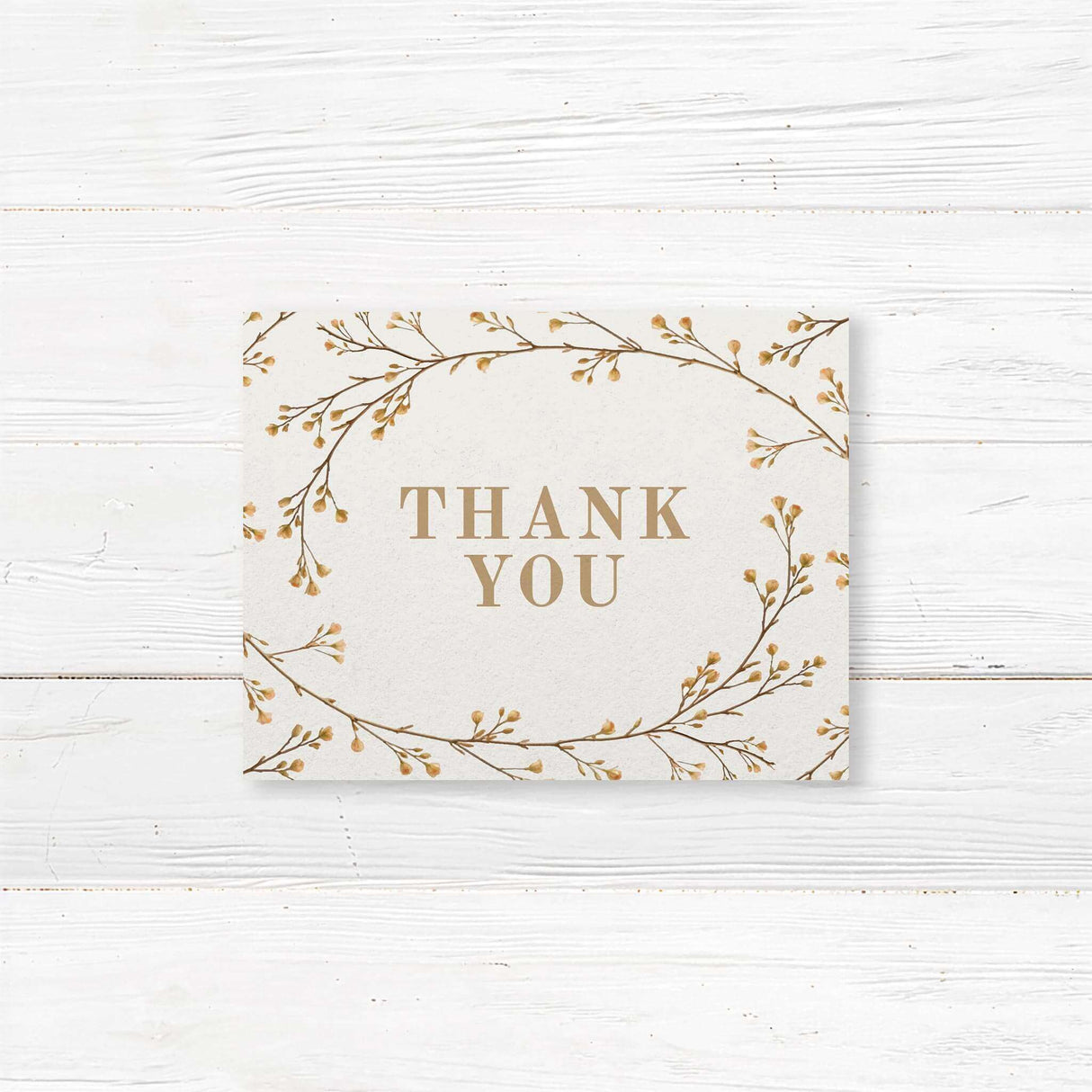 Elegant botanical thank you card featuring soft vine illustrations and handwritten-style calligraphy. Printed on high-quality cardstock, available in folded or flat styles with matching envelopes. Customizable with a personal message or blank for handwritten notes. Perfect for weddings, bridal showers, and engagements.