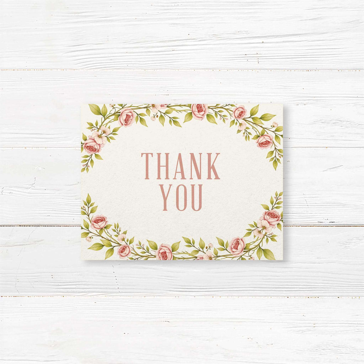 Show appreciation to your guests with a beautifully printed thank you card featuring delicate pink roses and a customizable message. Printed on premium cardstock, this elegant design pairs perfectly with your wedding suite. Choose from folded or flat designs with optional matching envelopes. Ideal for rustic, garden, or classic wedding themes