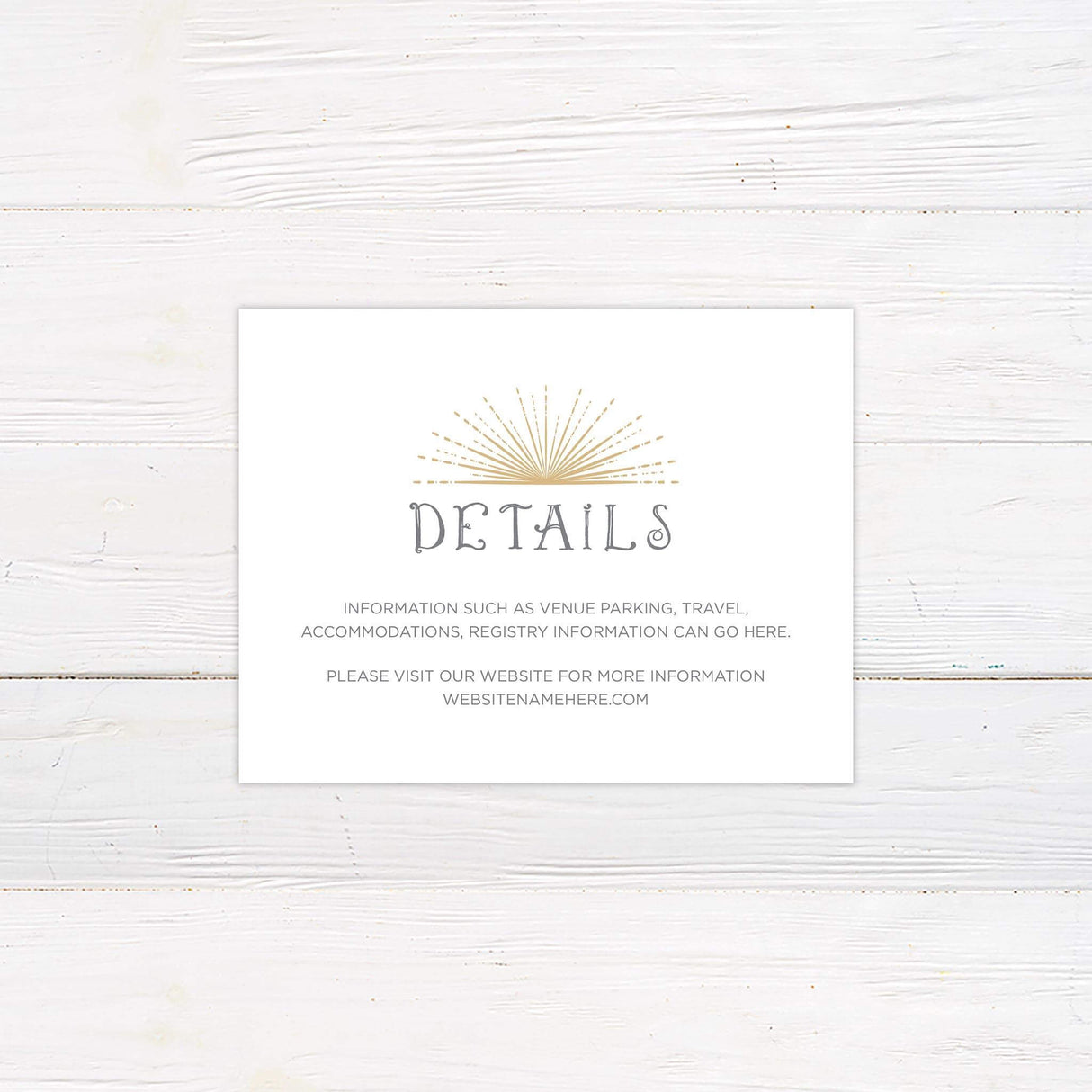 Detail insert with matching sunburst artwork and space for venue, travel, or itinerary information in the Starburst suite style.