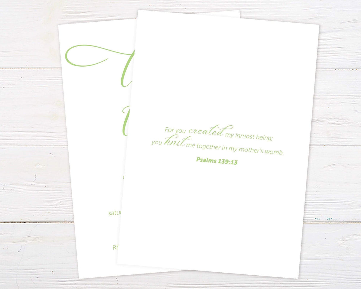 Professionally printed twin baby shower invitation with “Twice the Joy” modern script design and customizable event details - back