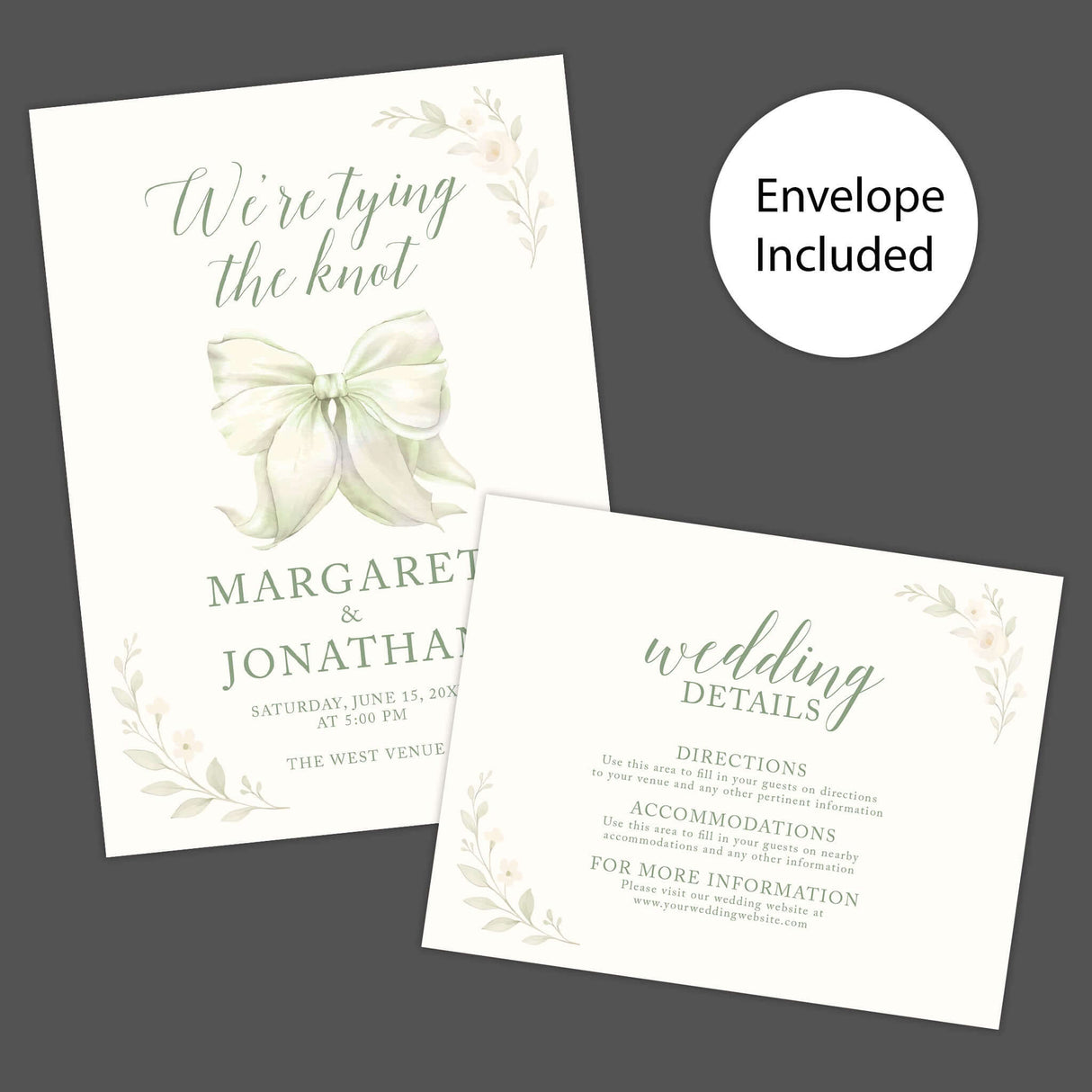 Tying the Knot Wedding Invitation with an Elegant Bow Design
