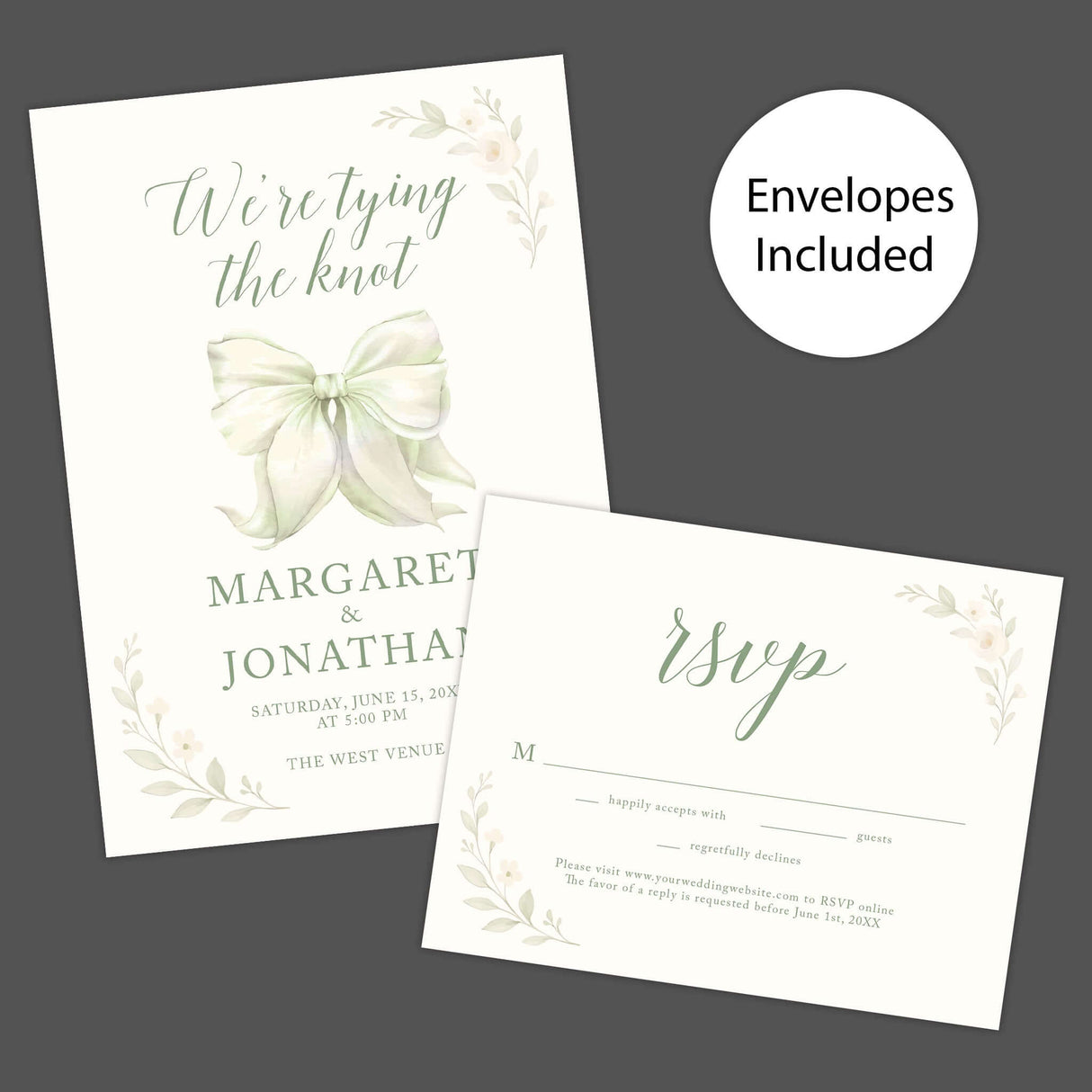 Tying the Knot Wedding Invitation with an Elegant Bow Design