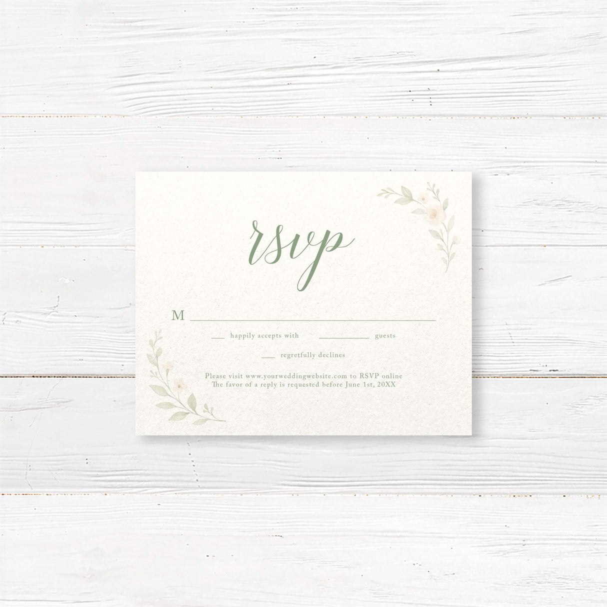 Printed RSVP wedding card with bow and floral artwork to match tying the knot suite