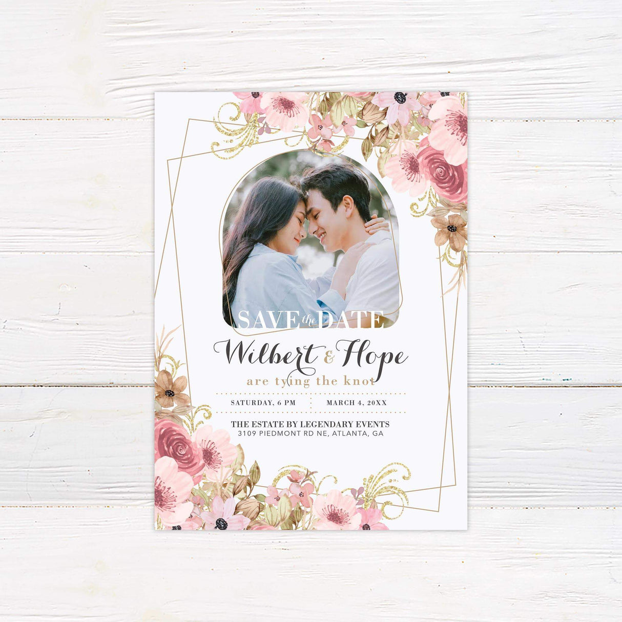 Vintage Pink Floral Save the Date - goprintplus