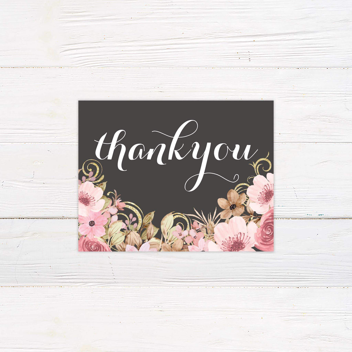 Vintage Pink Floral Thank You Card - goprintplus