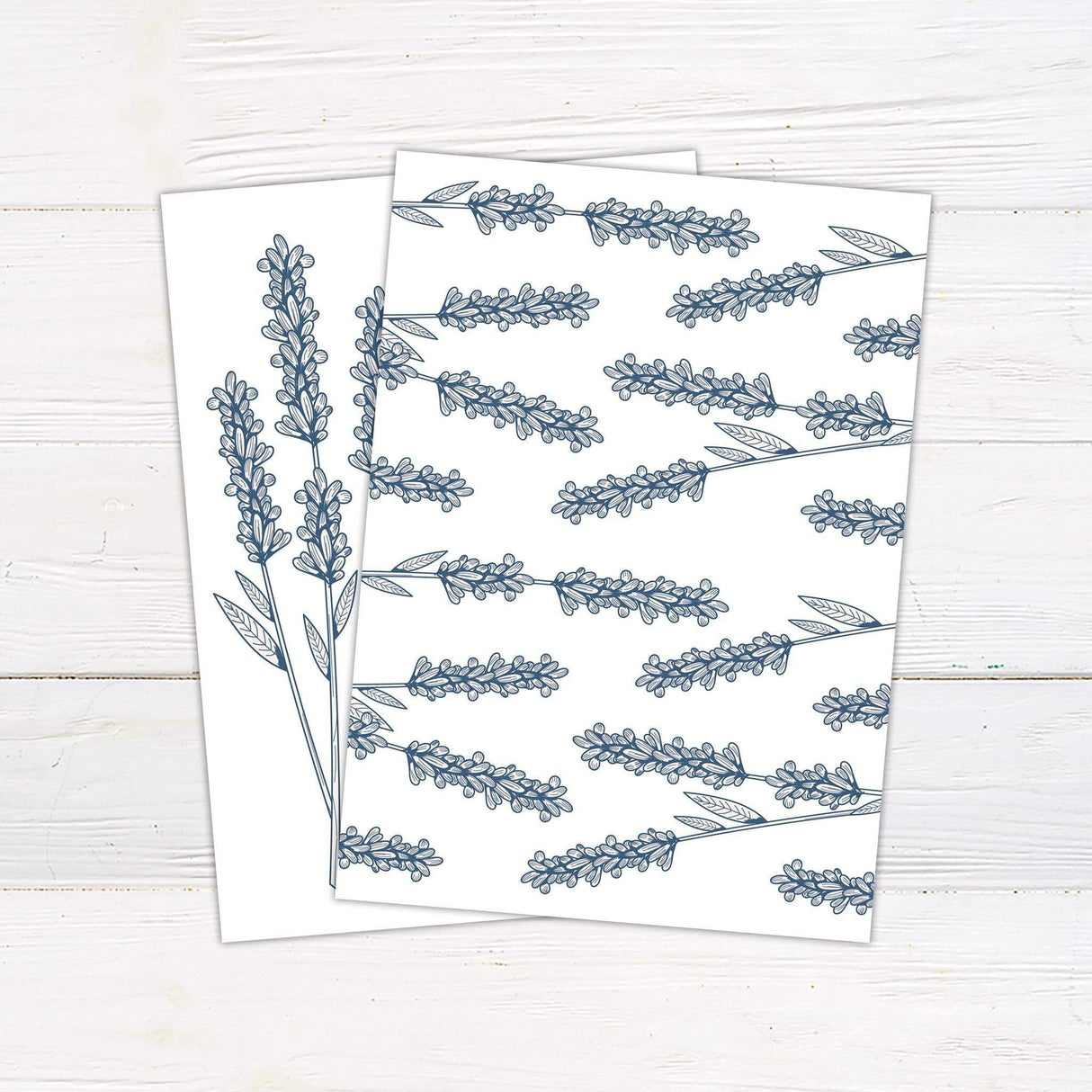 Minimal wedding invitation with lavender flower line drawing and clean modern fonts. Back.