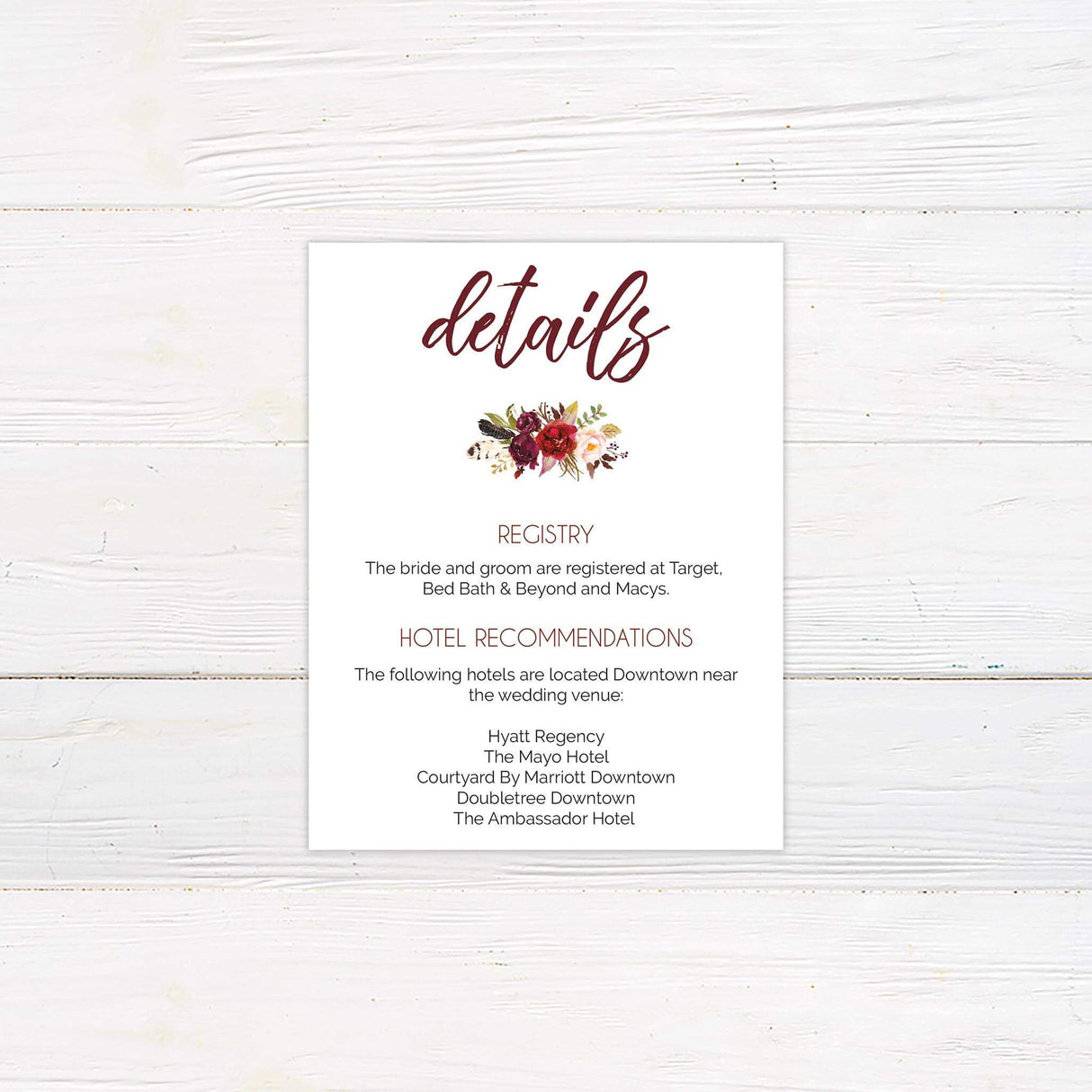 Warm Red Bouquet Details Cards - goprintplus