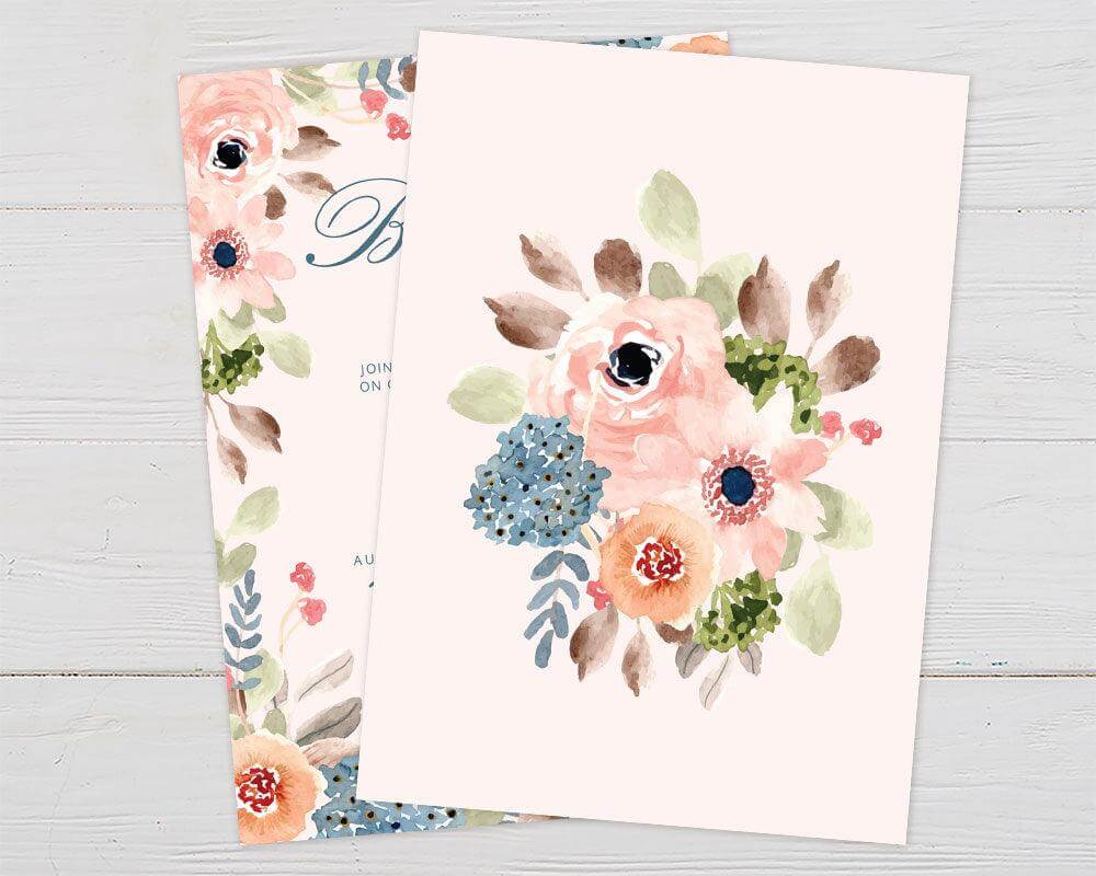 Bridal brunch invitation with pastel watercolor floral bouquet and elegant script, ideal for garden or springtime bridal shower celebrations. - back side