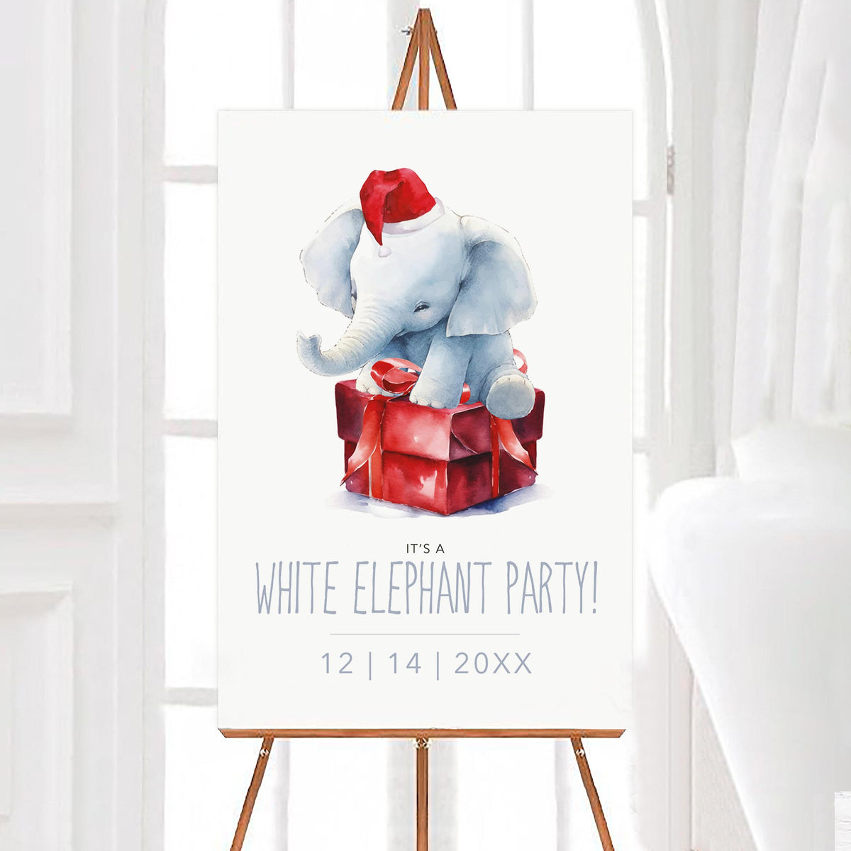 Whimsical White Elephant Gift Exchange Party Welcome Sign