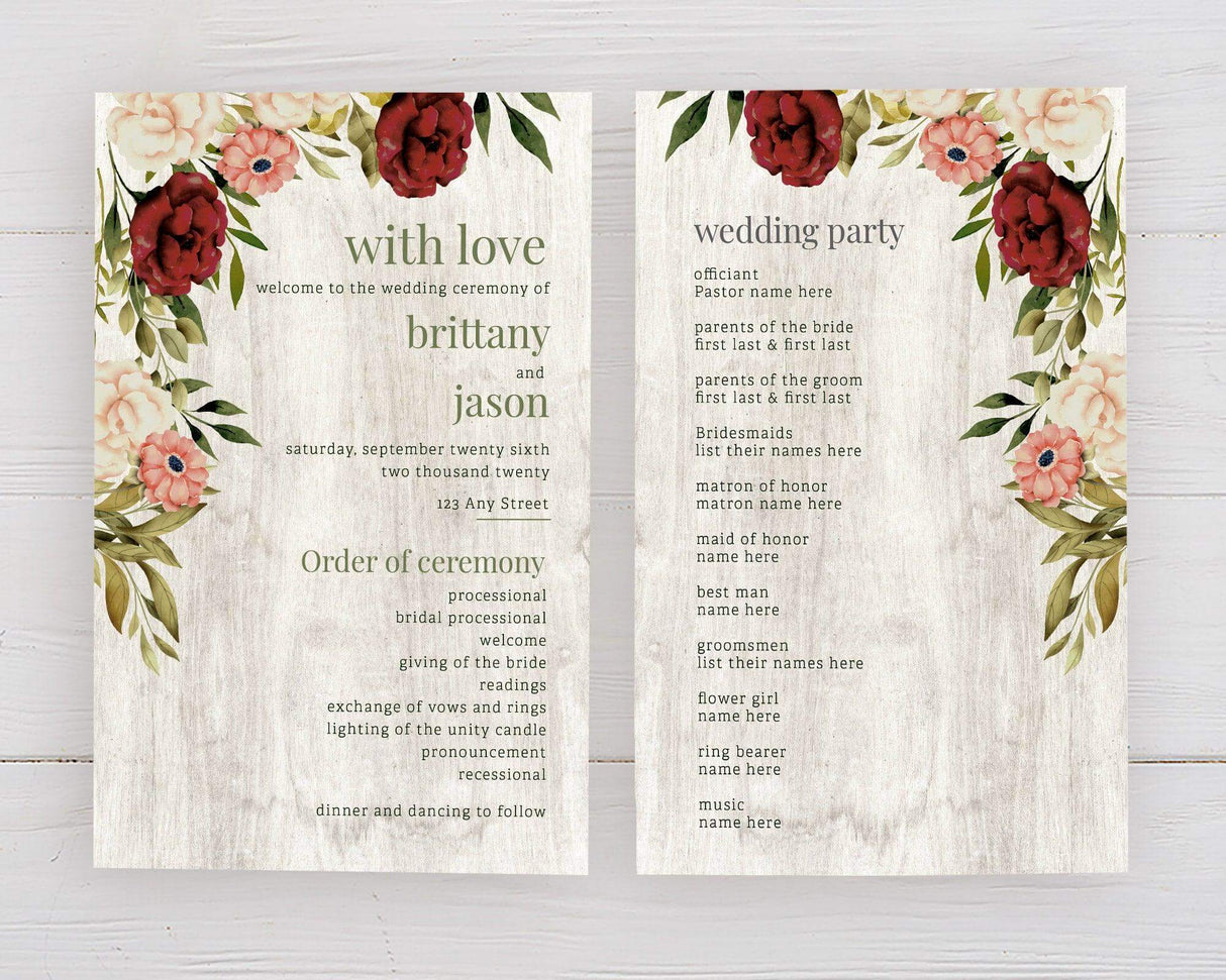 White Wood Floral Program - goprintplus
