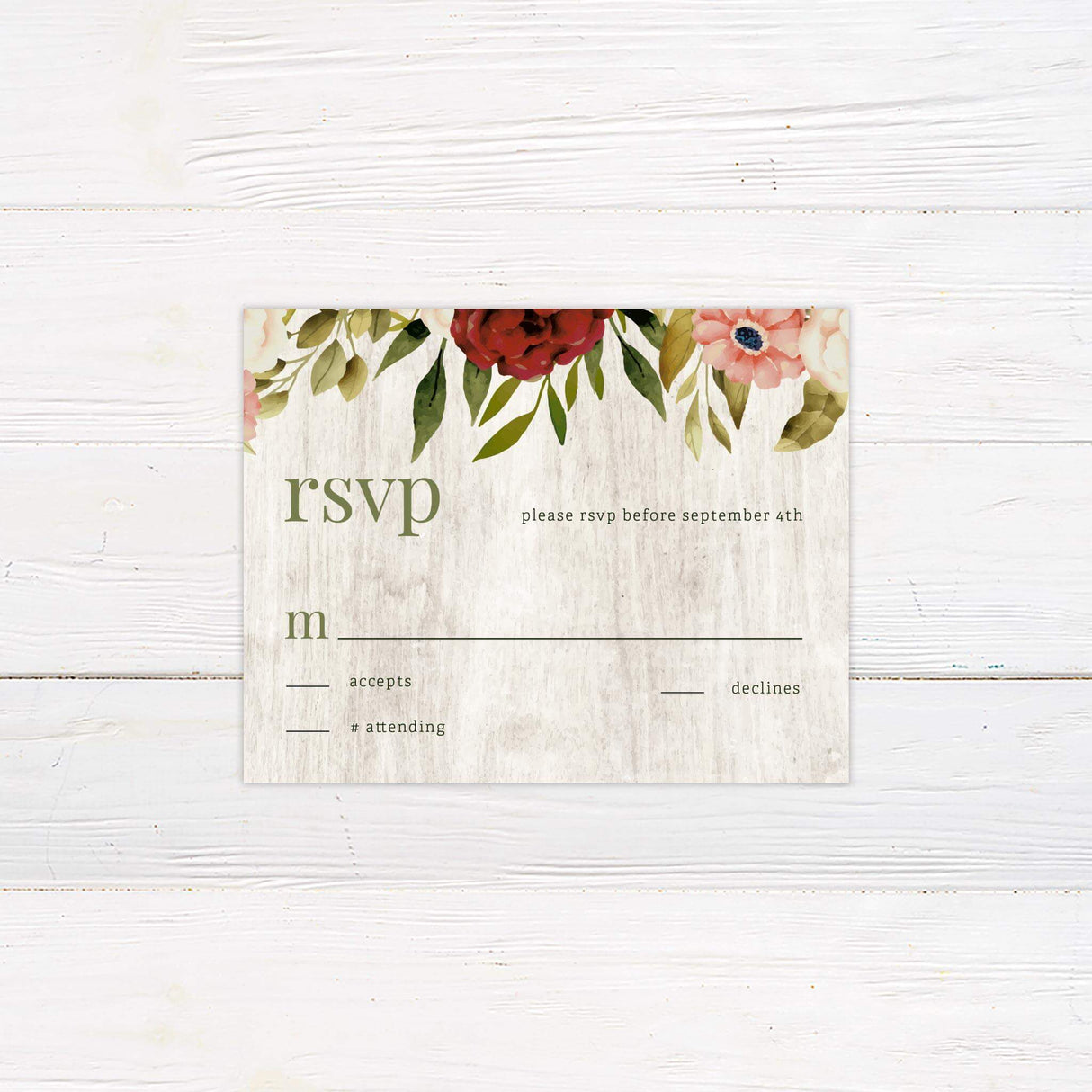White Wood Floral RSVP - goprintplus