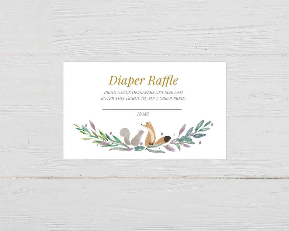 Woodland Watercolor Animals Diaper Raffle - goprintplus