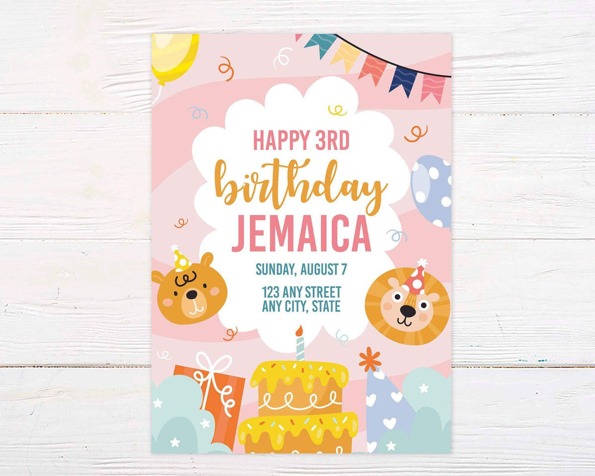 Zoo Animal Girl Invitation - goprintplus