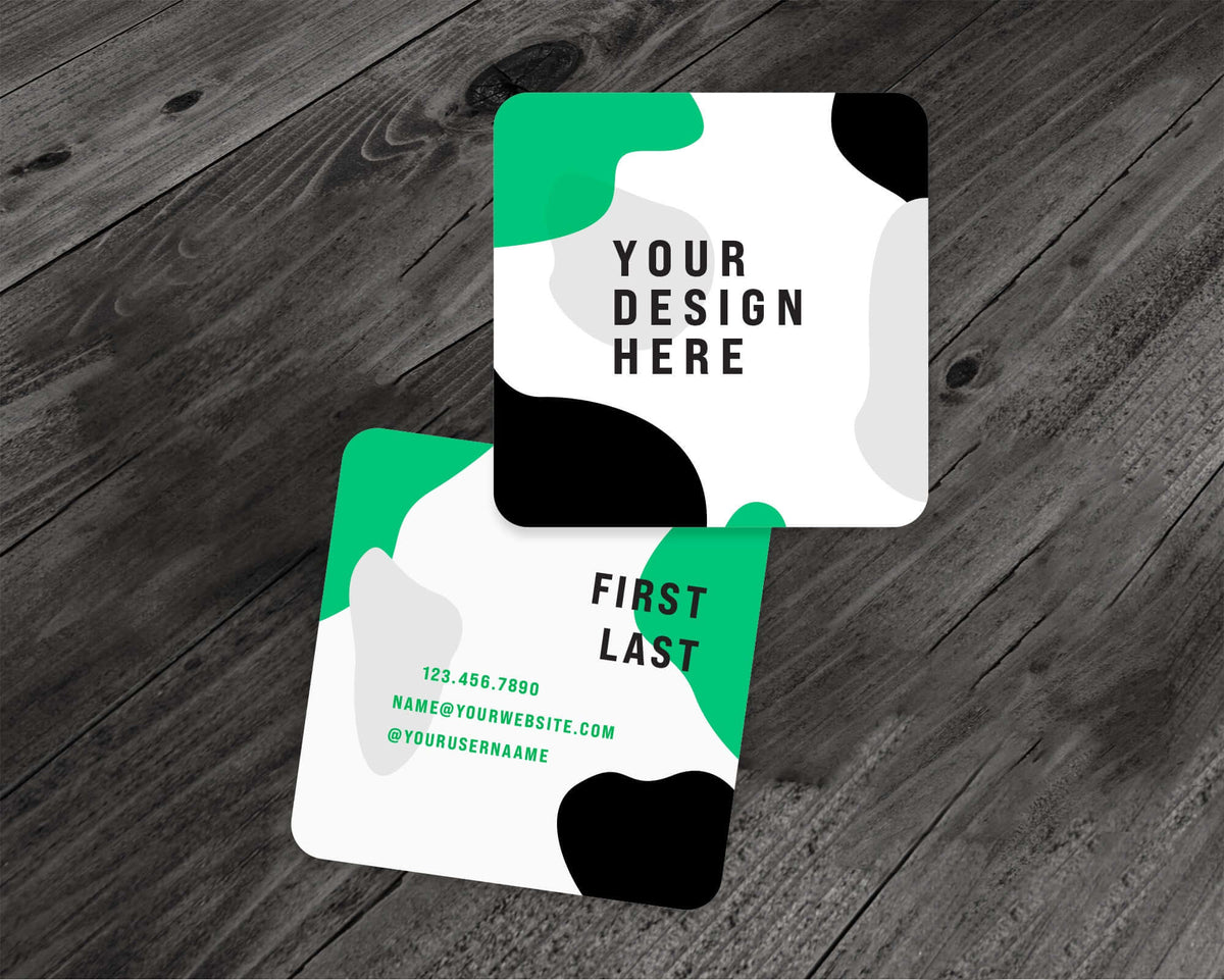 DIY Design to Print business card design featuring customizable text and modern shapes.