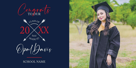 Top Tips for Designing the Perfect Banner for Graduation Day featuring graduate Opal Davis in cap and gown.