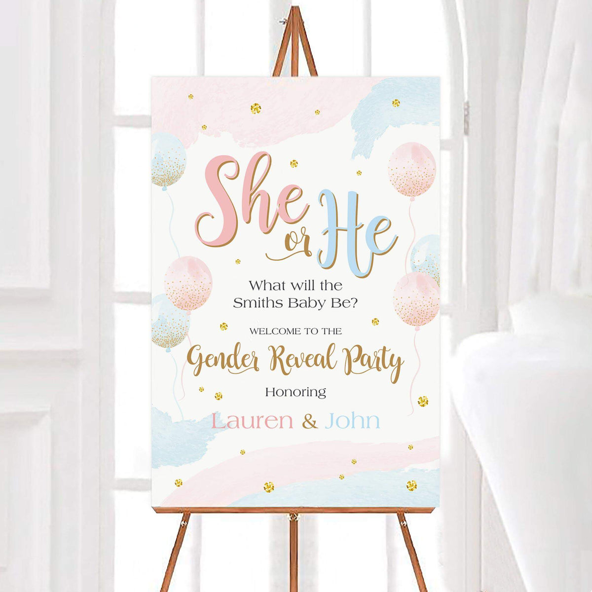 Top Gender Reveal Invitations with colorful balloon design for a baby shower party celebration.