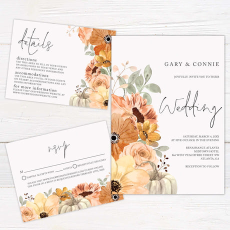 Go Print Plus wedding invitation set with floral design featuring RSVP and details cards.