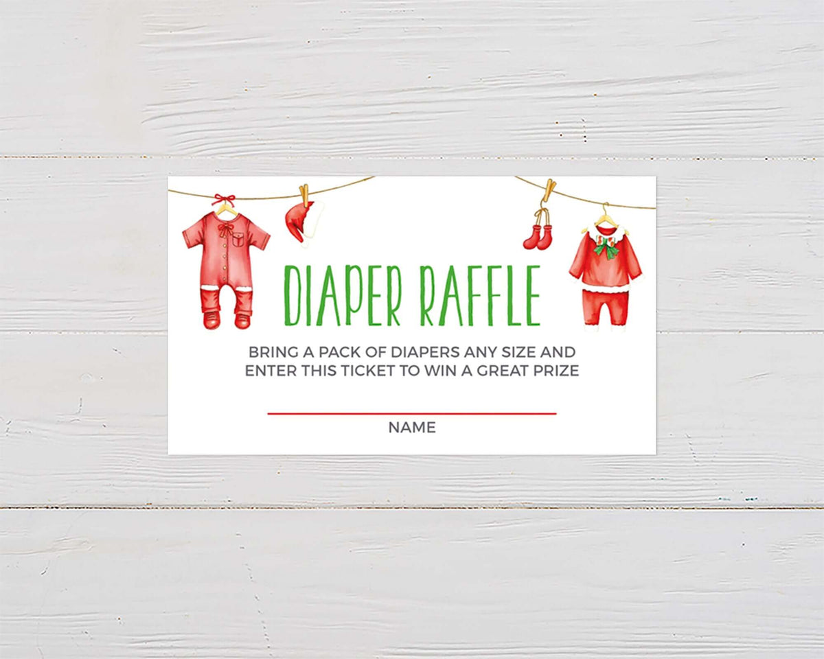 The Great Diaper Raffle Ticket Adventure with diaper raffle ticket and cute baby clothes hanging