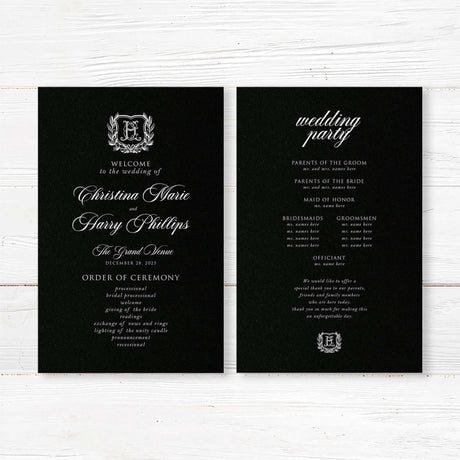 Solid Black Wedding Invitations with White Ink featuring elegant design and details for the wedding ceremony.
