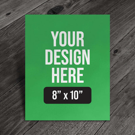 Image showcasing a green print template stating 'YOUR DESIGN HERE' with dimensions 8" x 10" for The Rise of the DIY Print Revolution.