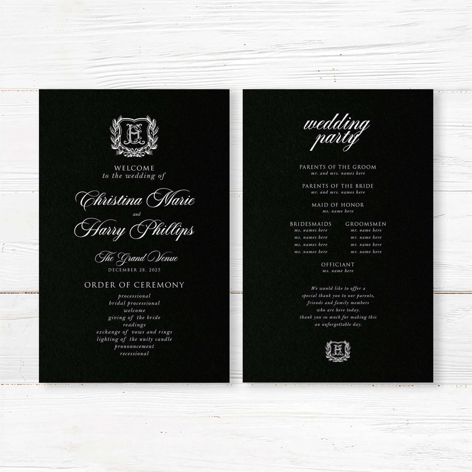 Timeless Elegance: Solid Black Wedding Invitations with White Ink