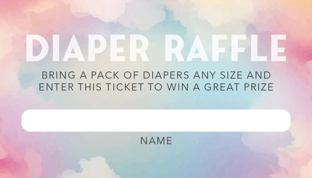 Baby Shower Diaper Raffle Cards with colorful background for a diaper raffle ticket.