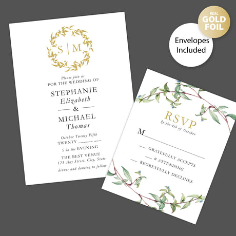 Elegant wedding stationery featuring gold foil design, perfect for addressing Bridezilla Blues with style.