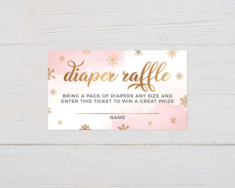 Diaper Raffle Tickets with a pastel design inviting guests to participate in a diaper raffle at a baby shower.