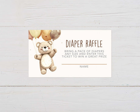 Diaper raffle ticket featuring a bear and balloons for Top Diapers Raffle Ideas for Baby Showers.