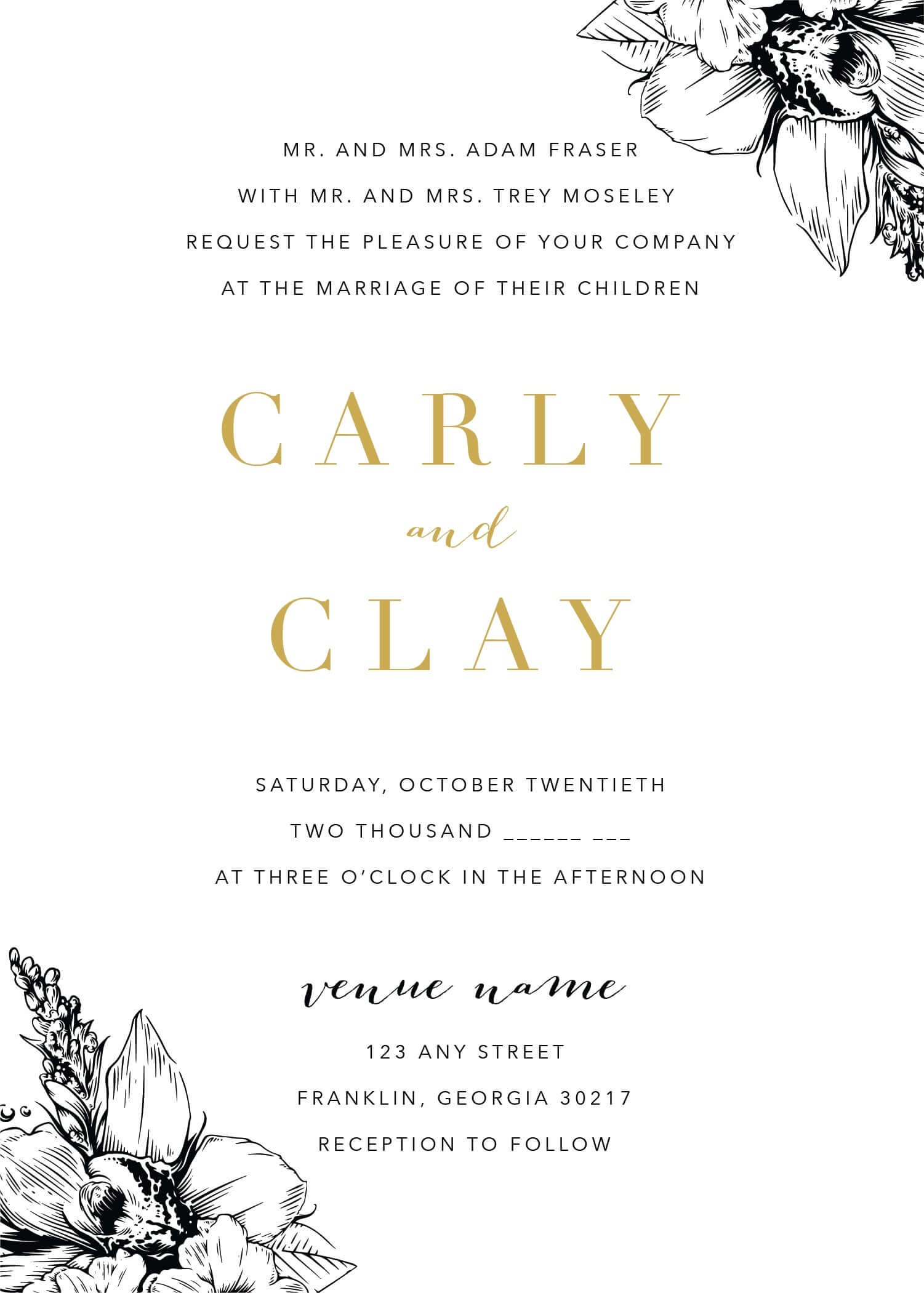 The Ultimate Wedding Invitation Suite. Foil Foil Foil featuring elegant floral design and gold lettering.