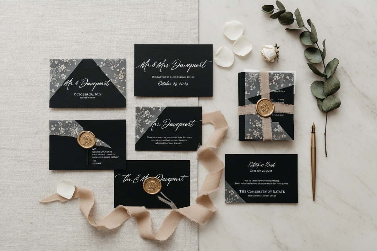 Specialty Wedding Invitation Suites: Black Paper, White Ink, Vellum & More
