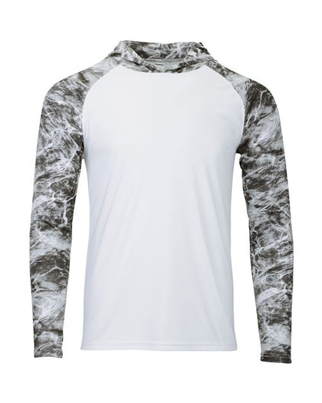 Paragon Men’s Biloxi performance colorblocked hooded long sleeve t-shirt with a lightweight, athletic design and modern fit. Features moisture-wicking fabric, a hood, and contrasting panels, ideal for active or casual wear.