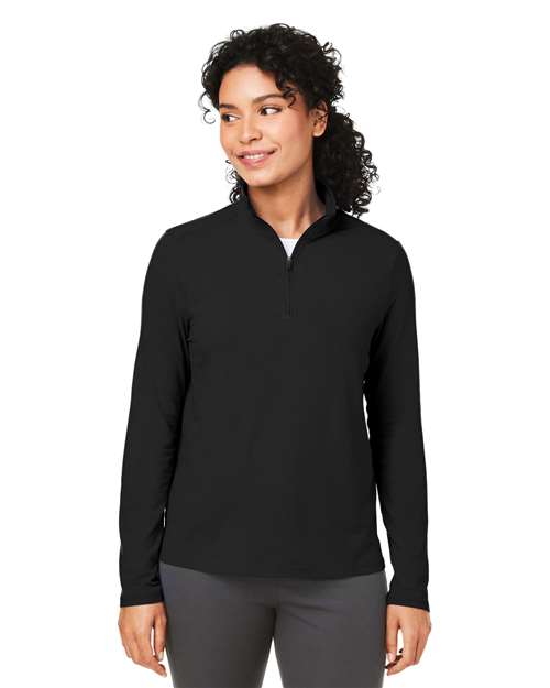 Devon & Jones Women’s Raleigh stretch quarter-zip pullover with a sleek, modern fit and soft, flexible fabric. Features a zip-up collar and comfortable stretch design, ideal for layering or everyday wear.