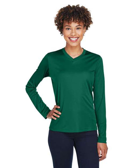 Team 365 Women’s Zone Performance long sleeve t-shirt with a lightweight, breathable design and flattering athletic fit. Features moisture-wicking fabric, making it ideal for workouts, layering, or everyday active wear.