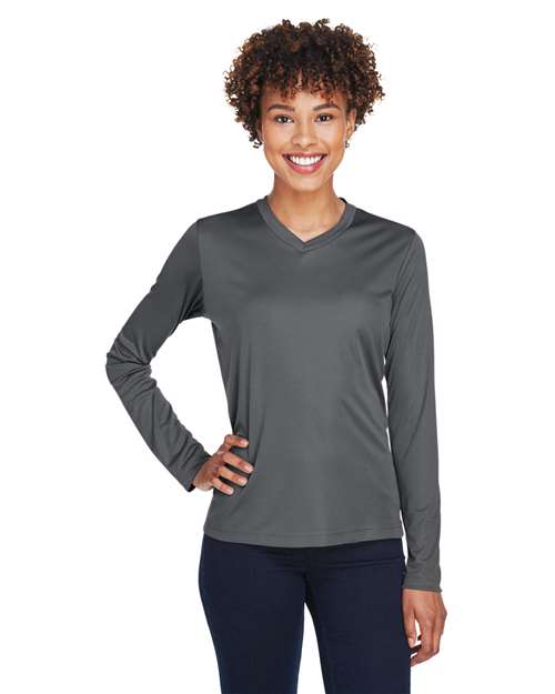 Team 365 Women’s Zone Performance long sleeve t-shirt with a lightweight, breathable design and flattering athletic fit. Features moisture-wicking fabric, making it ideal for workouts, layering, or everyday active wear.