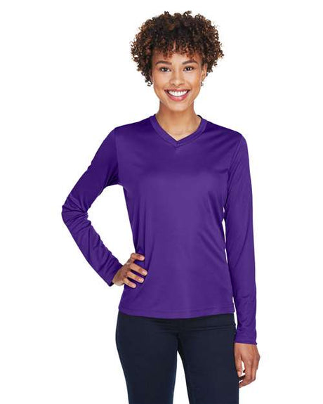 Team 365 Women’s Zone Performance long sleeve t-shirt with a lightweight, breathable design and flattering athletic fit. Features moisture-wicking fabric, making it ideal for workouts, layering, or everyday active wear.