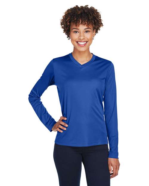 Team 365 Women’s Zone Performance long sleeve t-shirt with a lightweight, breathable design and flattering athletic fit. Features moisture-wicking fabric, making it ideal for workouts, layering, or everyday active wear.